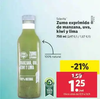 Lidl Solevita zumo exprimido de manzana uva kiwi y lima oferta