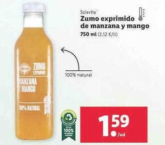 Lidl Solevita zumo exprimido de manzana y mango oferta