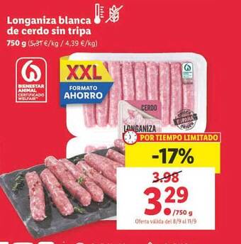 Lidl Longaniza blanca de cerdo sin tripa oferta