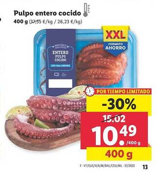 Lidl Pulpo entero cocido oferta
