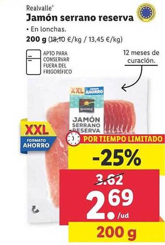 Lidl Realvalle jamón serrano reserva oferta
