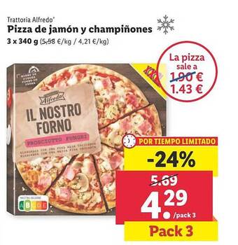 Lidl Trattoria alfredo pizza de jamón y champiñones oferta