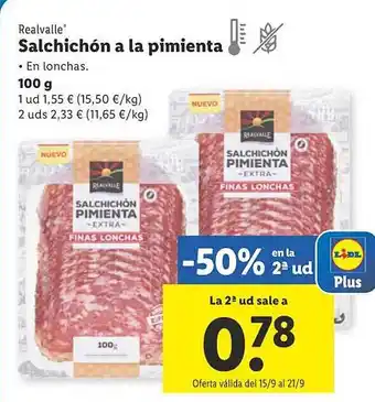 Lidl -50% en la 2a ud realvalle salchichón a la pimienta oferta