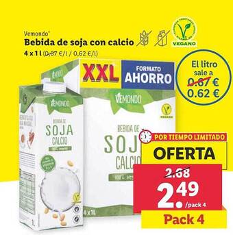 Lidl Vemondo bebida de soja con calcio oferta