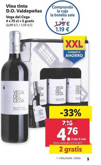 Lidl Vino tinto d.o. valdepeñas vega del cega oferta