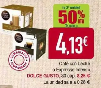 Masymas La 2° unidad 50% dto café con leche o expresso intenso dolce gusto oferta