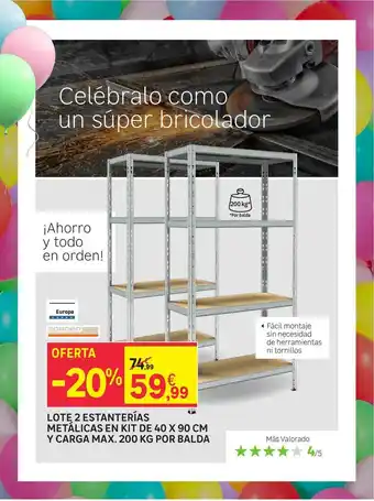 Leroy Merlin Lote 2 Estanterías Metálicas En Kit De 40x90 Cm Y Carga Max. 200 Kg Pro Balda oferta
