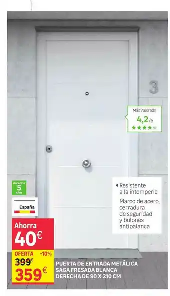 Leroy Merlin Puerta De Entrada Metálica Saga Fresada Blanca Derecha De 90x120 Cm oferta