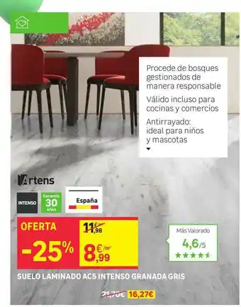 Leroy Merlin Artens Suelo Lamiando Ac5 Intenso Granada Gris oferta