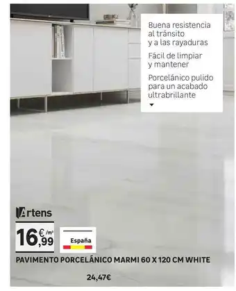 Leroy Merlin Artens Pavimento Porcelánico Marmi White 60 x 120cm oferta