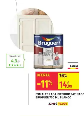 Leroy Merlin Bruguer Esmalte Laca Interior Satinado Blanco oferta