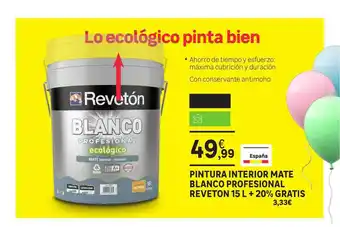 Leroy Merlin Reveton Interior Mate Blanco Professional Pintura 15 L + 20% Gratis oferta