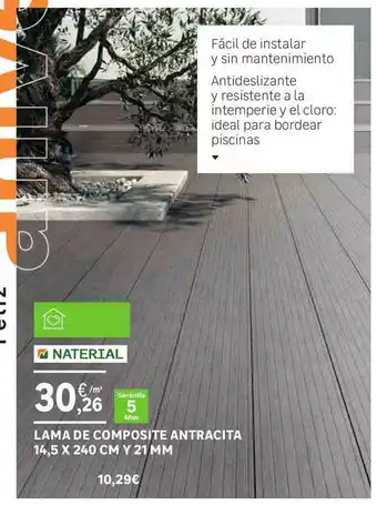 Leroy Merlin Naterial Lama De Composite Antracita 14,5 x 240cm y 21mm oferta