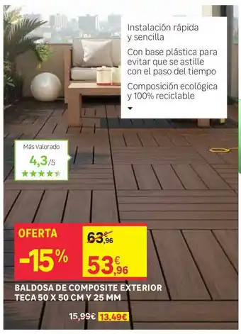 Leroy Merlin Baldosa De Composite Exterior Tec 50 x 50cm y 25mm oferta
