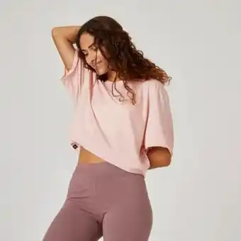 Decathlon Camiseta fitness manga corta crop top mujer domyos rosa claro oferta