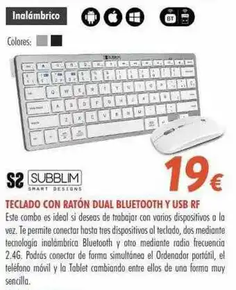 Zbitt Subblim teclado con ratón dual bluetooth usb rf oferta