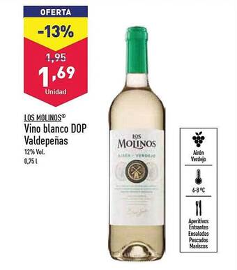 ALDI Los molinos vino blanco dop valdepeñas oferta