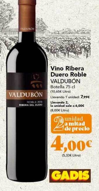 Gadis Vino ribera duero roble valdubón oferta