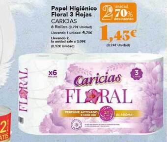 Gadis 2a unidad 70% descuento papel higiénico floral 3 hojas caricias oferta