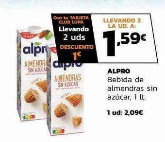 Supermercados Lupa Alpro bebida de almendras sin azúcar oferta