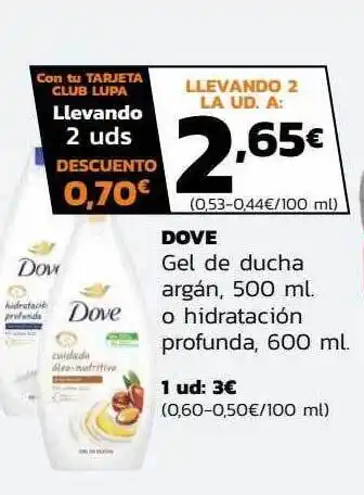 Supermercados Lupa Dove gel de ducha argán o hidratación profunda oferta