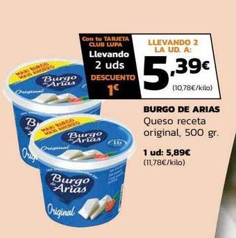 Supermercados Lupa Burgo de arias queso receta original oferta
