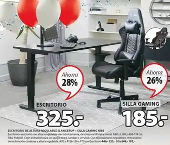 JYSK Escritorio de altura regulable slangerup + silla gaming nibe oferta