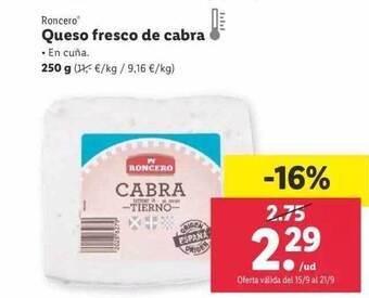 Lidl Roncero queso fresco de cabra oferta