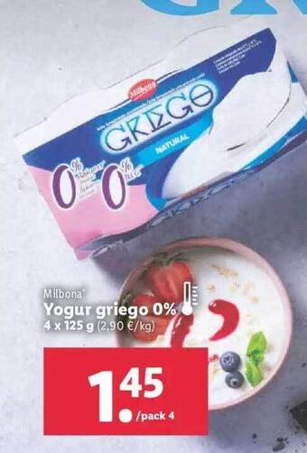 Lidl Milbona yogur griego 0% oferta