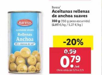 Lidl Baresa aceitunas rellenas de anchoa suaves oferta