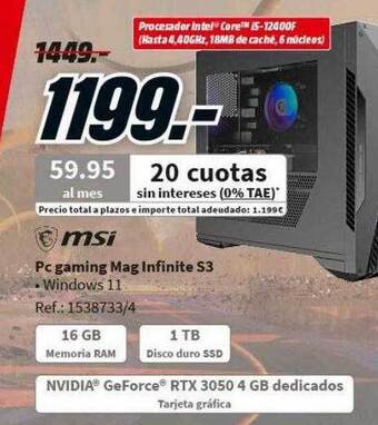 MediaMarkt Msi pc gaming mag infinite s3 oferta