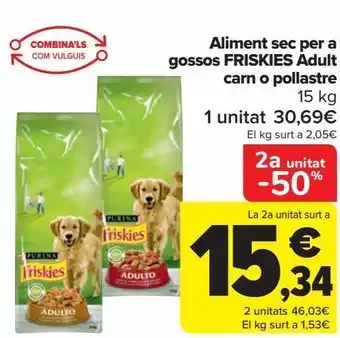 Carrefour Aliment sec per a gossos friskies adult carn o pollastre 15 kg oferta
