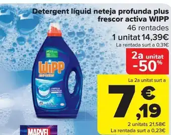Carrefour Detergent líquid neteja profunda plus frescor activa wipp oferta