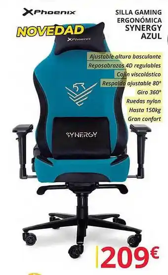 Dynos Informática Phoenix silla gaming ergonómica synergy azul oferta