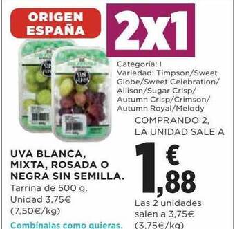 Hipercor Uva blanca, mixta, rosada o negra sin semilla oferta