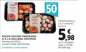 Hipercor 2a unidad -50% pulpo cocido troceado o a la gallega cocimar oferta