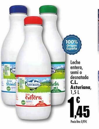 Unide Supermercados Leche entera semi o desnatada c.l. asturiana oferta