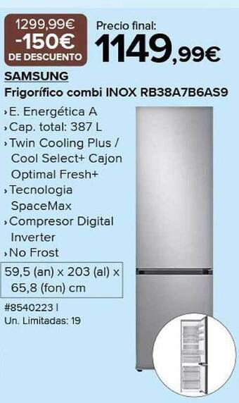 Costco Samsung frigorifico combi inox rb38a7b6as9 oferta