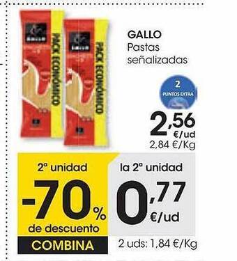 Eroski 2a unidad -70% de descuento gallo pastas señalizadas oferta
