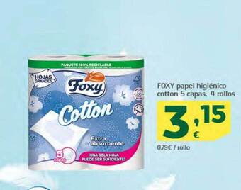 HiperDino Foxy papel higiénico cotton 5 capas 4 rollos oferta