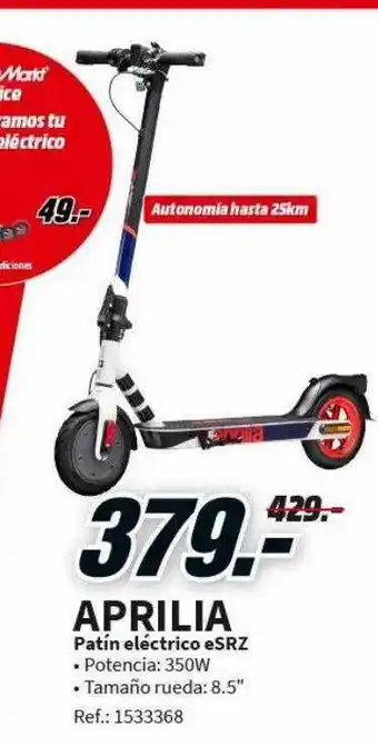 MediaMarkt Aprilia patín eléctrico esrz oferta