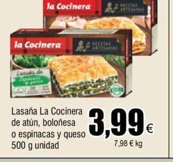 FROIZ Lasaña La Cocinera de Atún, Boloñesa o Espinacas y Queso 500 g Unidad oferta