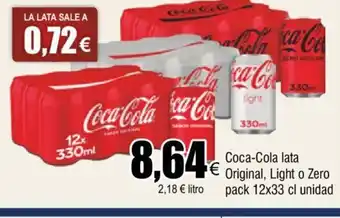 FROIZ Coca-Cola lata Original , Light o Zero pack 12x33 cl unidad oferta