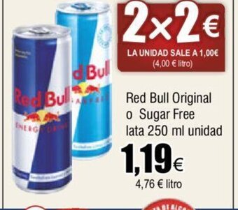 FROIZ Red Bull Original o Sugar Free lata 250 ml unidad oferta