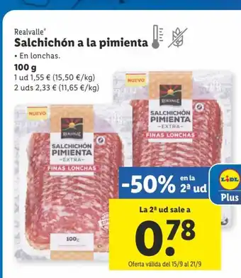 Lidl Realvalle Salchichón a la pimienta 100 g oferta