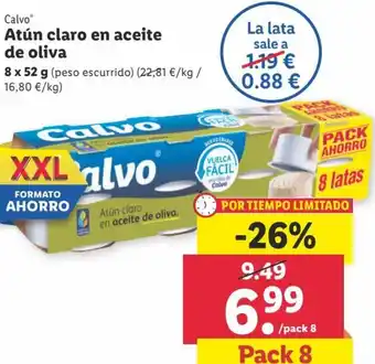 Lidl Calvo Atún claro en aceite de oliva 8x52 g oferta