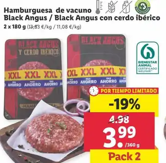 Lidl Hamburguesa de vacuno Black Angus / Black Angus con cerdo ibérico 2x180 g oferta