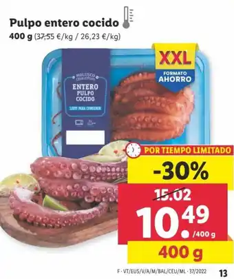 Lidl Pulpo entero cocido 400 g oferta