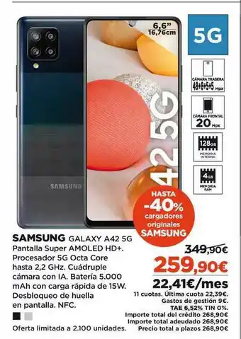 El Corte Inglés Samsung Galaxy A42 5g oferta