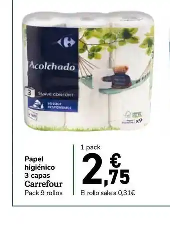 Carrefour Express Carrefour Papel Higiénico 3 Capas pack 9 rollos oferta